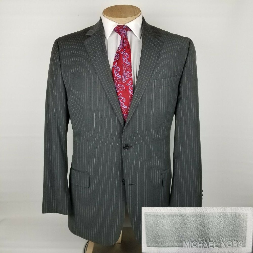 Michael Kors Mens Sport Coat 44L Gray Pinstripe